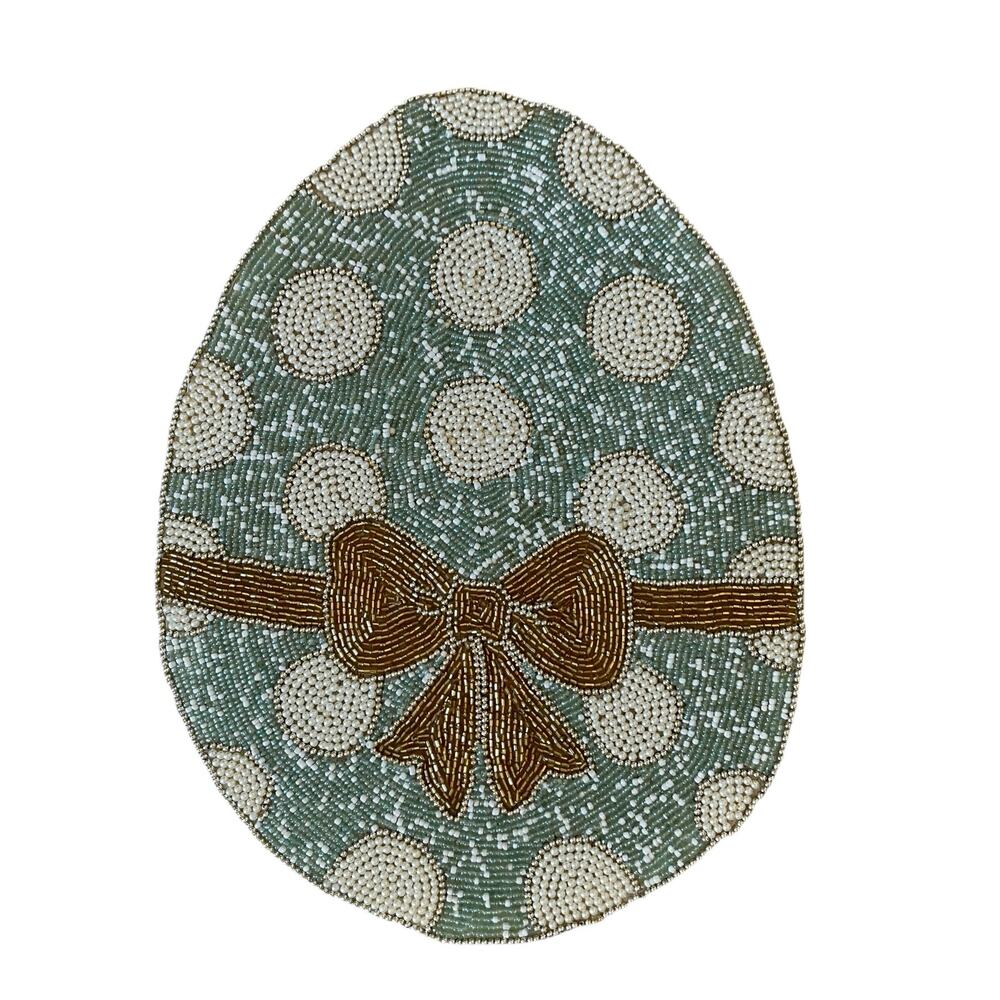 Cynthia Rowley Easter Egg Bow Beaded Placemat 15in Pastel Polka Dot New